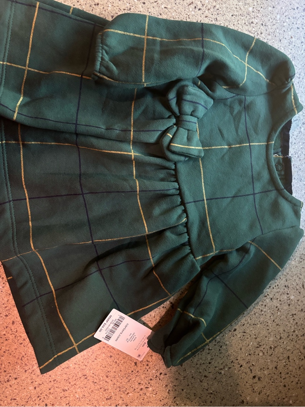 Carter's Dark Green Plaid Bow Front Kids Top